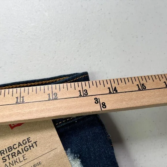 Levis Rib Cage Straight Ankle Jeans Womens 26 X 27 Button Fly Distressed Denim - Picture 11 of 13